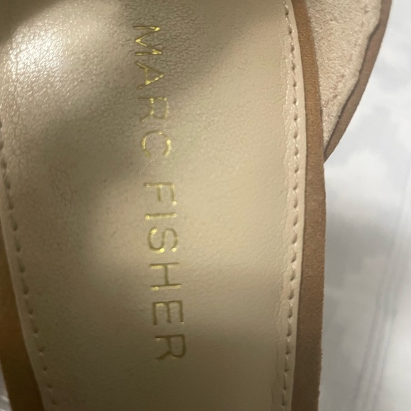 Mark Fisher beige suede and snake embossed ankle strap cork wedges. - Picture 9 of 13